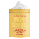 Body Prescriptions Men's Exfoliating Scrub jar with twist-top lid, smooth skin