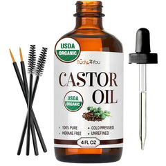 BodyJ4You castor oil bottle in amber glass for purity and freshness.