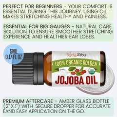BodyJ4You jojoba oil hydrates skin and supports recovery around ears and piercings.