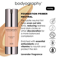Bodyography Foundation Primer with jojoba oil and shea butter delivers natural glow and hydration.