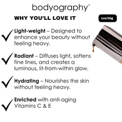 Bodyography foundation offers a soft satin matte finish reducing shine.