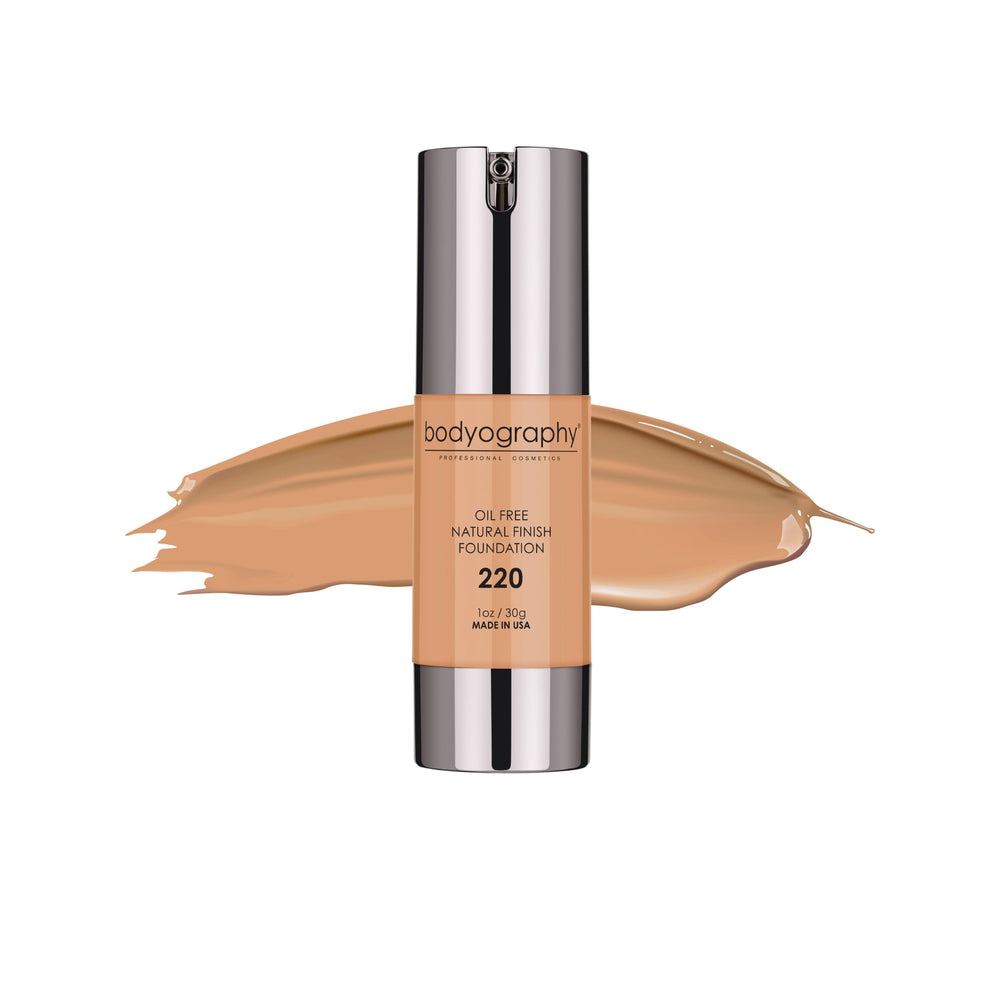 Bodyography Natural Finish Foundation bottle pour shows lightweight, oil-free formula ideal for all-day wear.