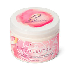 Bodystry Rose Oil Butter bottle showing rich, hydrating texture for smoother skin
