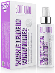 Bold Uniq Purple Leave-In Conditioner bottle ready for detangling and color maintenance.