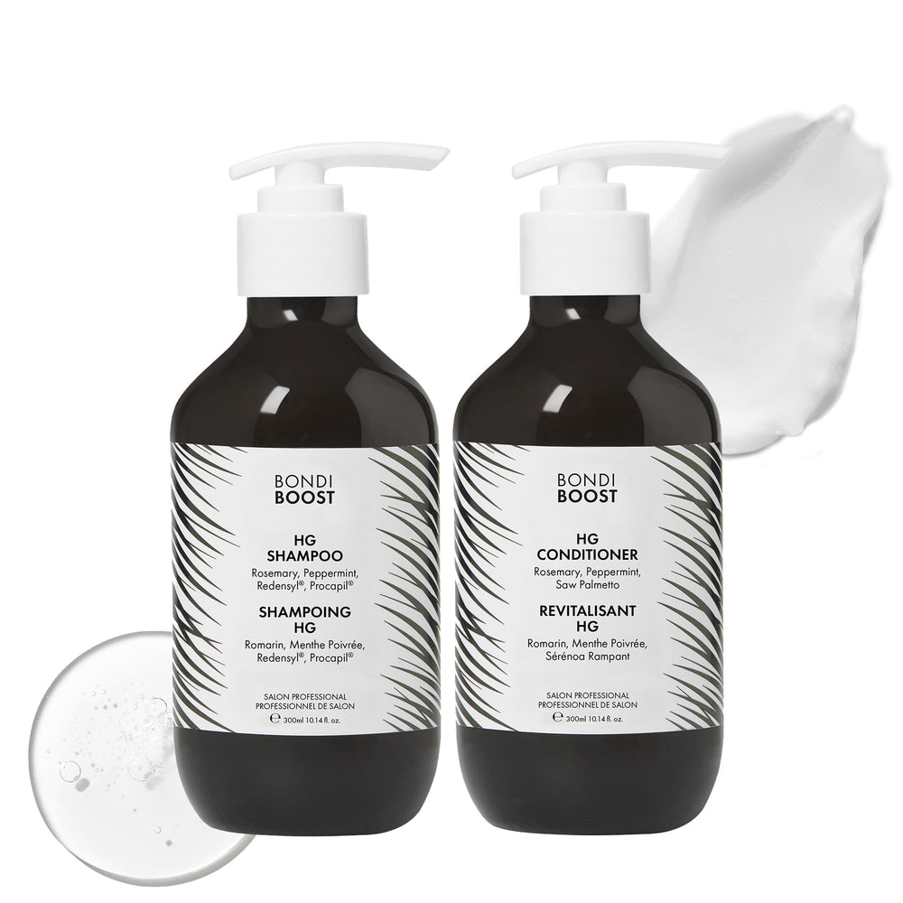 BondiBoost HG anti-thinning shampoo bottle for fuller-looking hair.