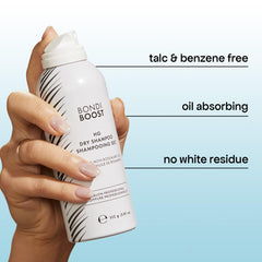 BondiBoost HG Dry Shampoo nozzle applying product for a no-residue finish.