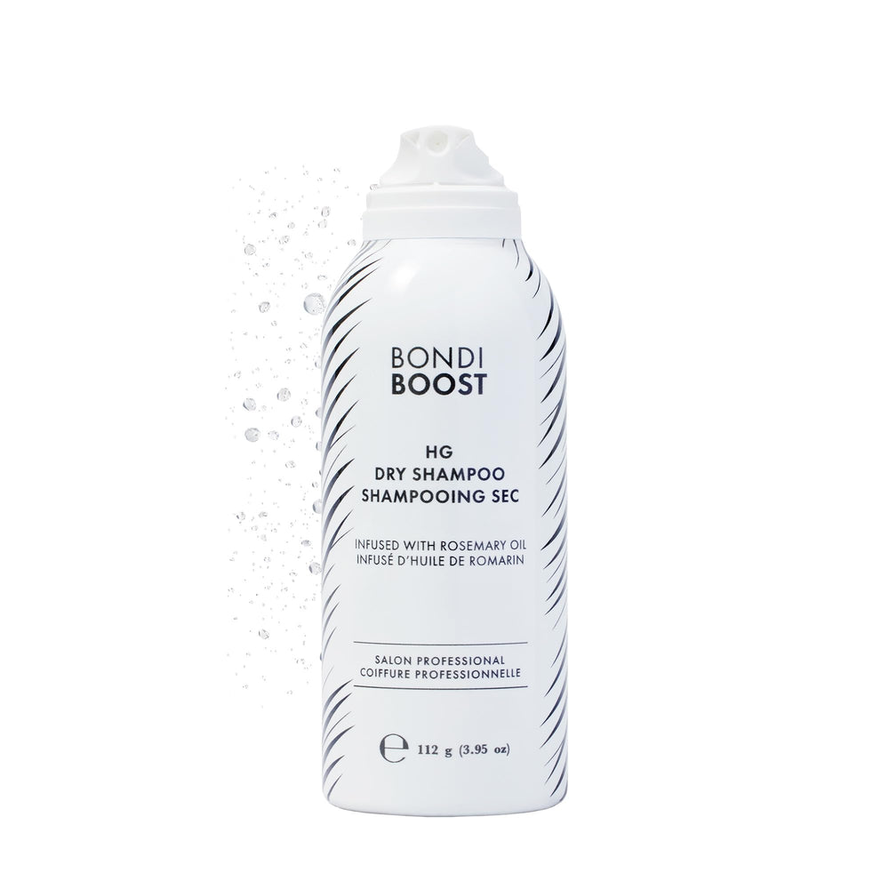 BondiBoost HG Dry Shampoo bottle with rosemary spray for oil absorption and refreshed roots.