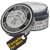 Boneyard Barbering Matte Pomade tub close-up showing packaging and texture for all hair types.