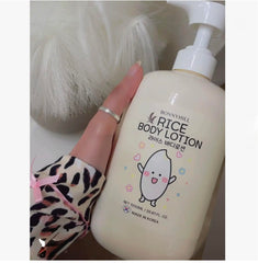 BONNYHILL Rice Body Lotion features a cute character design for a playful routine.