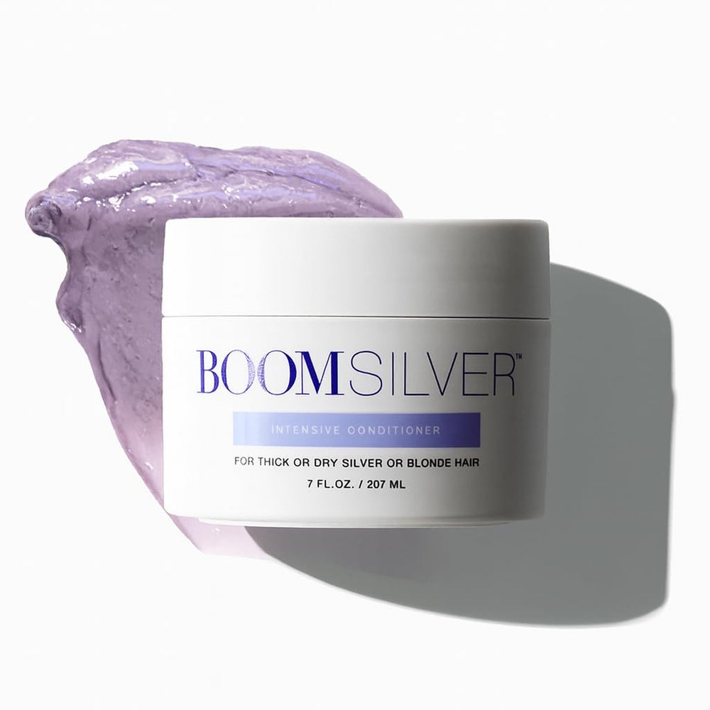 BOOM! by Cindy Joseph bottle pour shows hydrating conditioner for silver hair