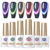 Born Pretty 9D Cat Magnetic Gel Polish set packshot showing six vivid shades and long-lasting shine.