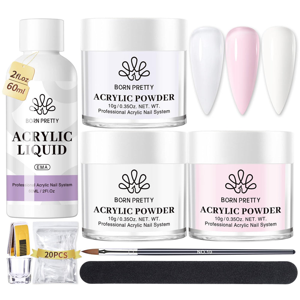 Born Pretty acrylic nail kit clear powder bottle for smooth, durable nails