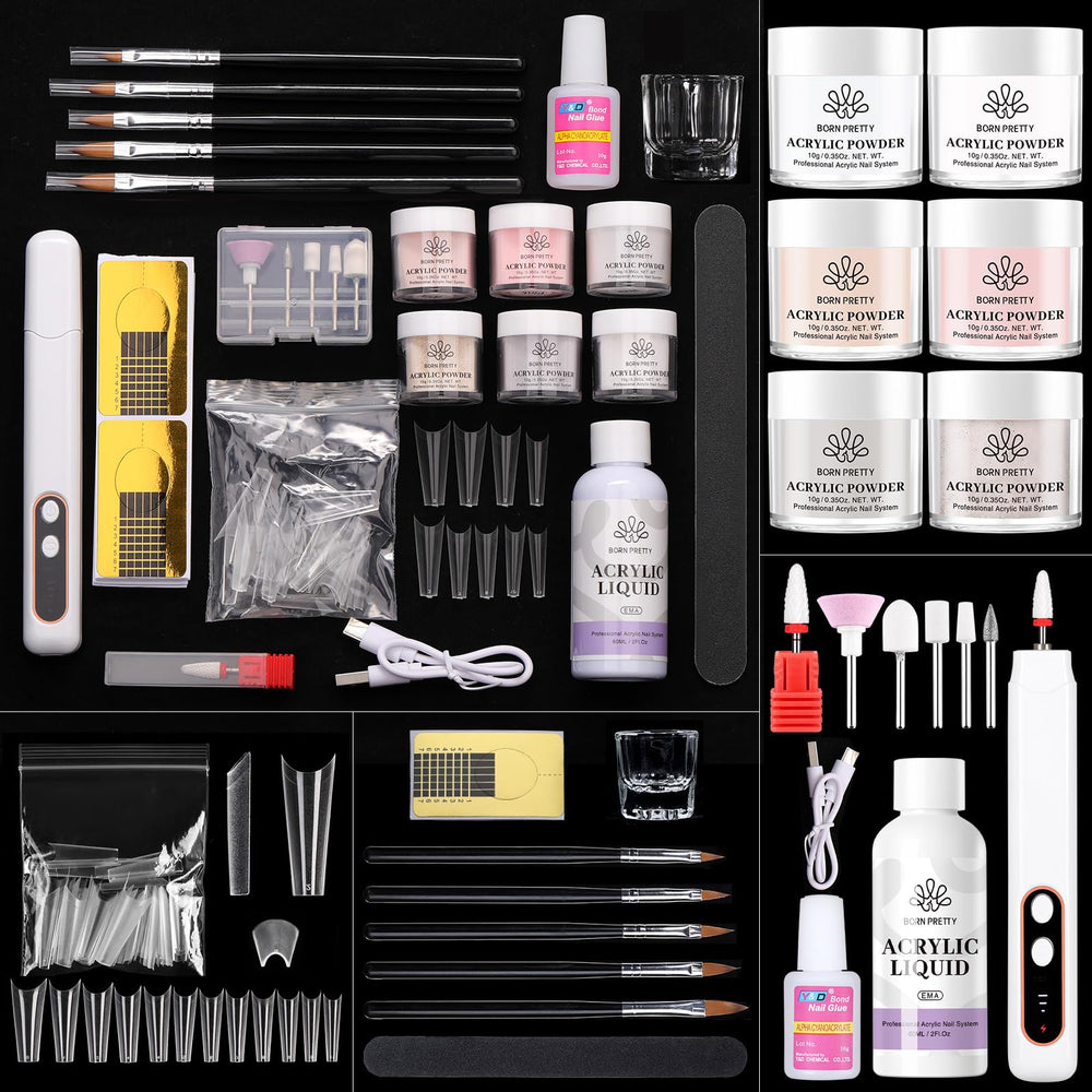Born Pretty acrylic nail kit contents showcase the complete at-home set for DIY nails