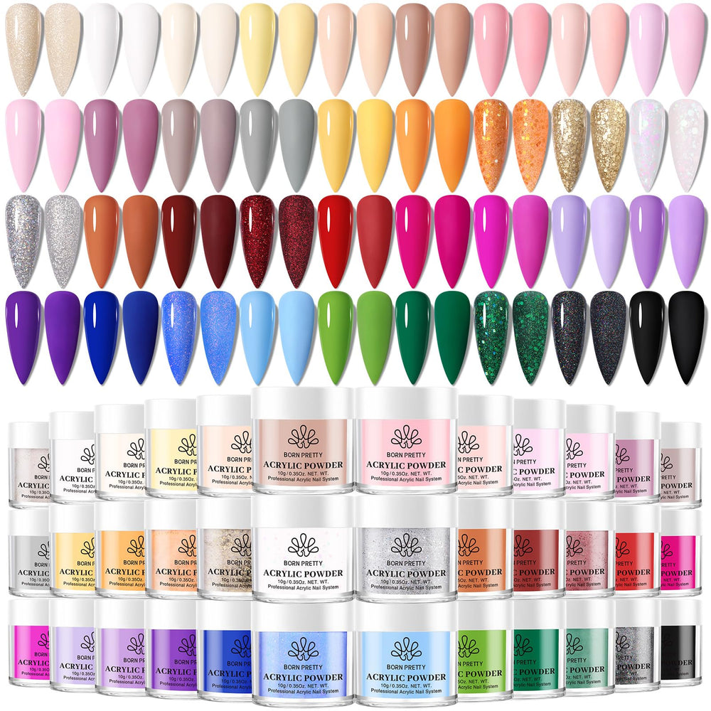 Born Pretty acrylic powder 36 colors kit front view, ideal for versatile nail art.