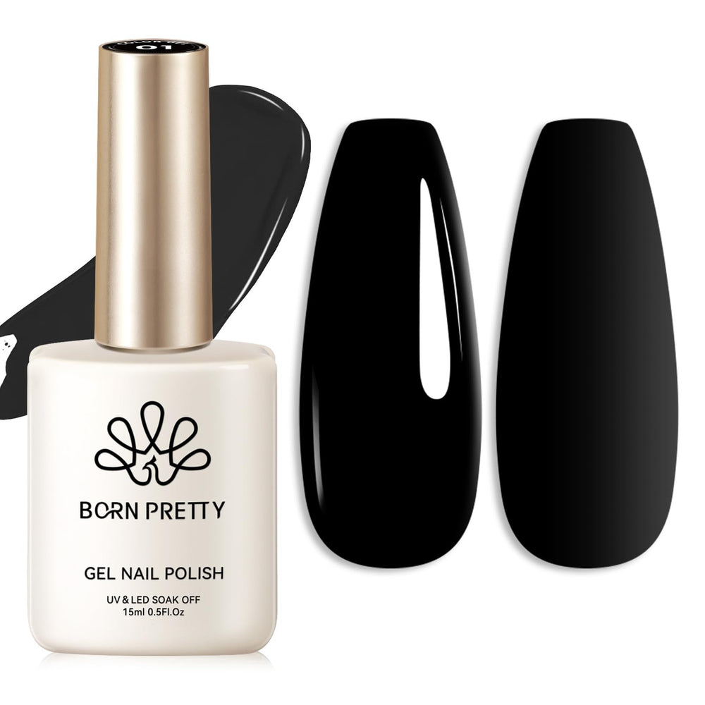 Born Pretty black gel polish 15ml bottle for bold DIY manicure and long-lasting color.