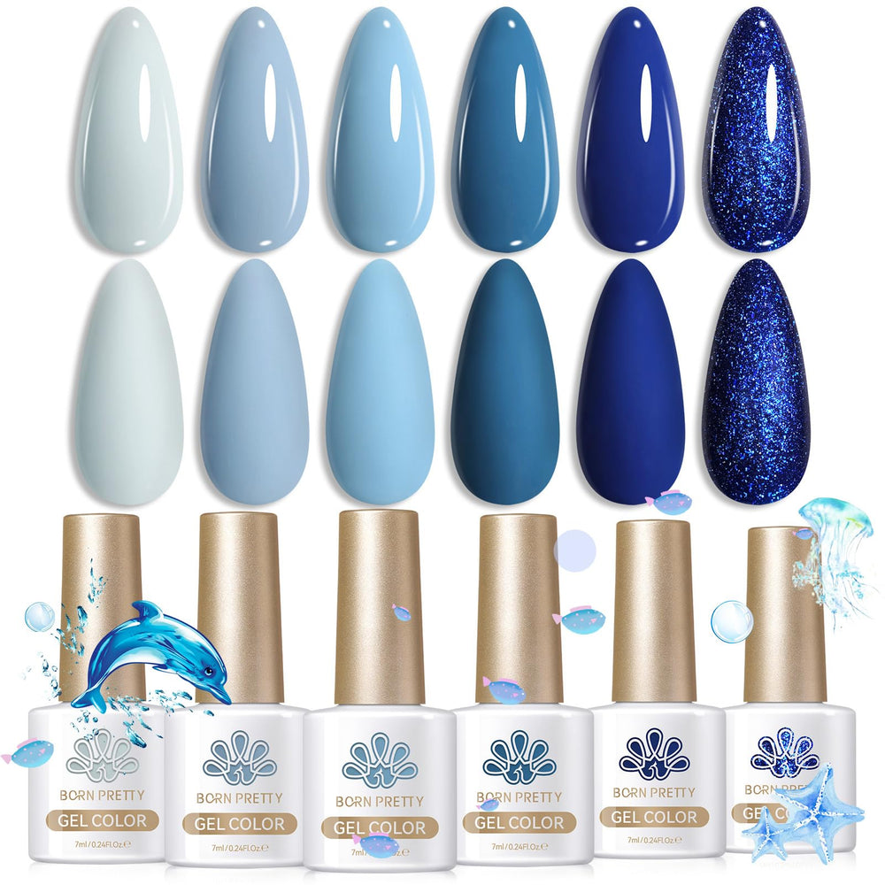 Born Pretty light baby blue gel nail polish swatch for a fresh everyday look with smooth coverage.