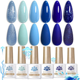 Born Pretty blue gel nail polish set swatch for spring-summer nails