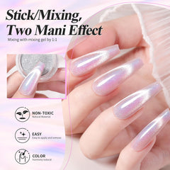 Nail with mirror and curved effects created using Born Pretty powder and magnet.
