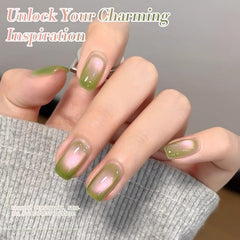 Hands applying the magnetic eye gel polish to create a shimmer design.