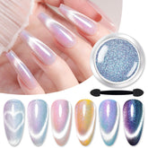 Born Pretty cat magnetic eye nail powder packaging shows iridescent shimmer for chic nails.