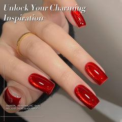 Born Pretty gel polish bottle close-up showing ruby red shimmer.