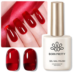 Born Pretty jelly burgundy gel polish bottle front with rich color for at home manicure