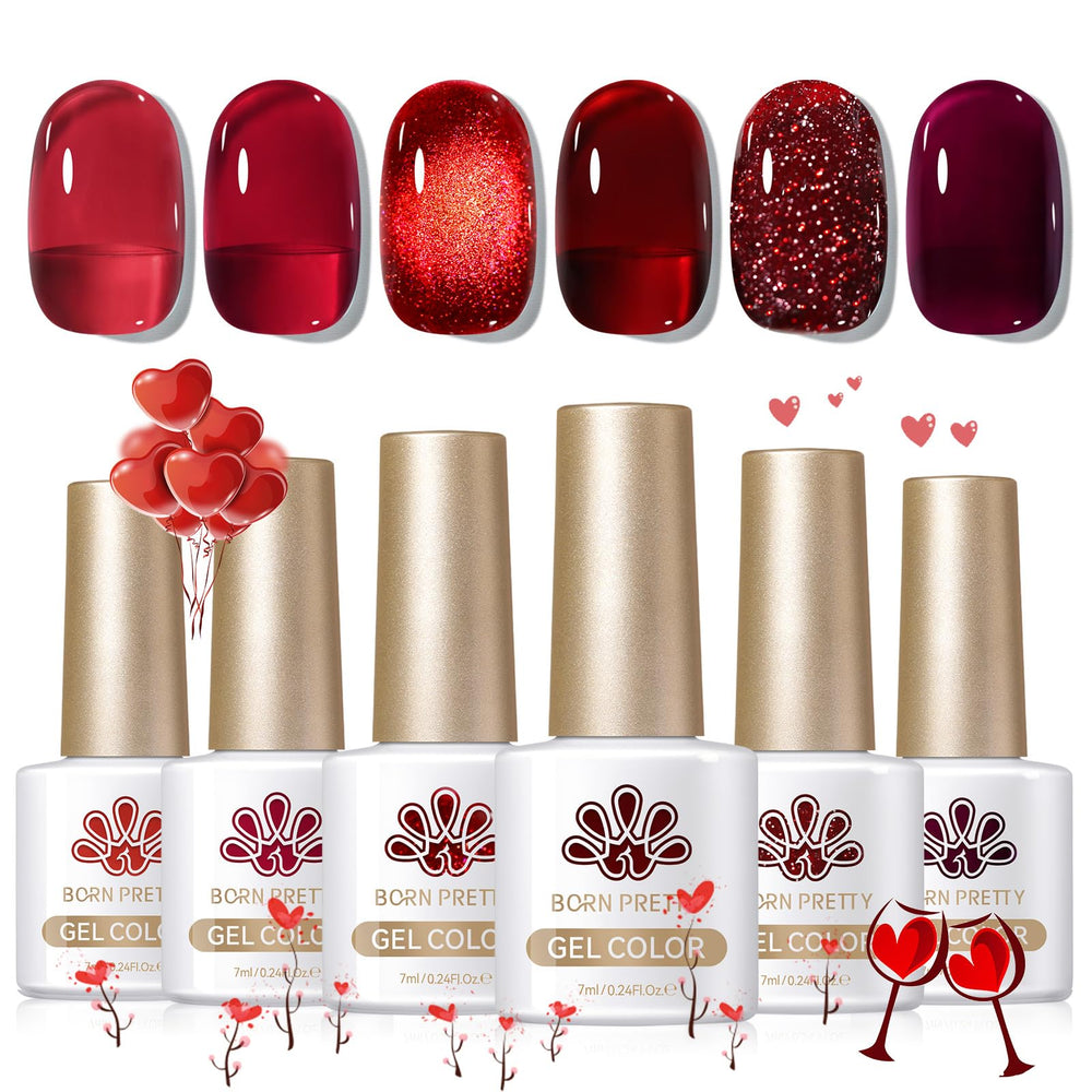 Born Pretty jelly burgundy gel polish with ruby red glitter cat-eye for salon-like nails