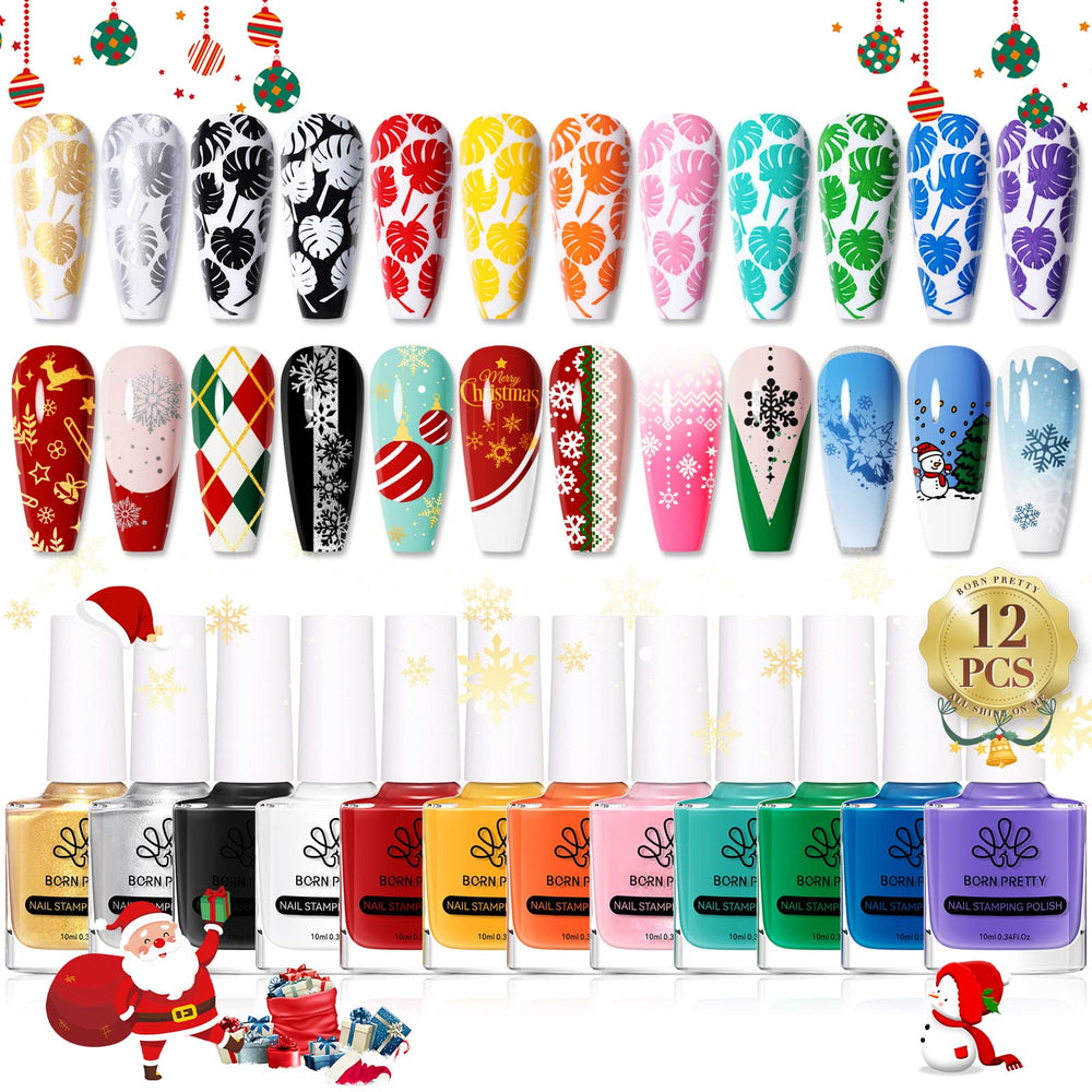 Born Pretty Nail Stamping Polish 12-color set for versatile, vivid nail art.
