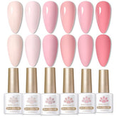Born Pretty Nude Pink gel polish 6 colors swatches show versatile shade options.