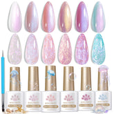 Born Pretty Pearl Gel Nail Polish Aurora iridescent glitter close-up showing a radiant manicure.