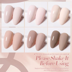 Close-up of easy application with Born Pretty pink nude gel polish.