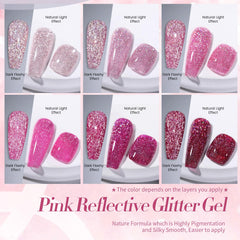 Born Pretty pink reflective glitter nail polish under lights creates disco sparkle.
