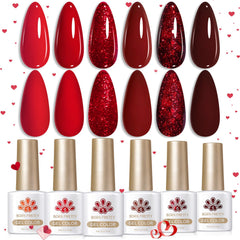 Born Pretty red gel nail polish set packaging shows six colors for versatile at-home manicure.