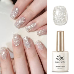 Born Pretty silver glitter gel polish bottle close-up highlighting sparkle for party-ready nails
