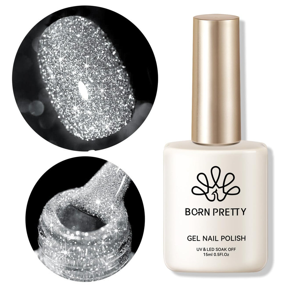 Born Pretty silver-gold reflective glitter polish bottle for festive nails