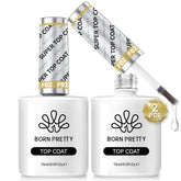 Born Pretty Top Gel bottle closeup showing a high-gloss finish for DIY nails.