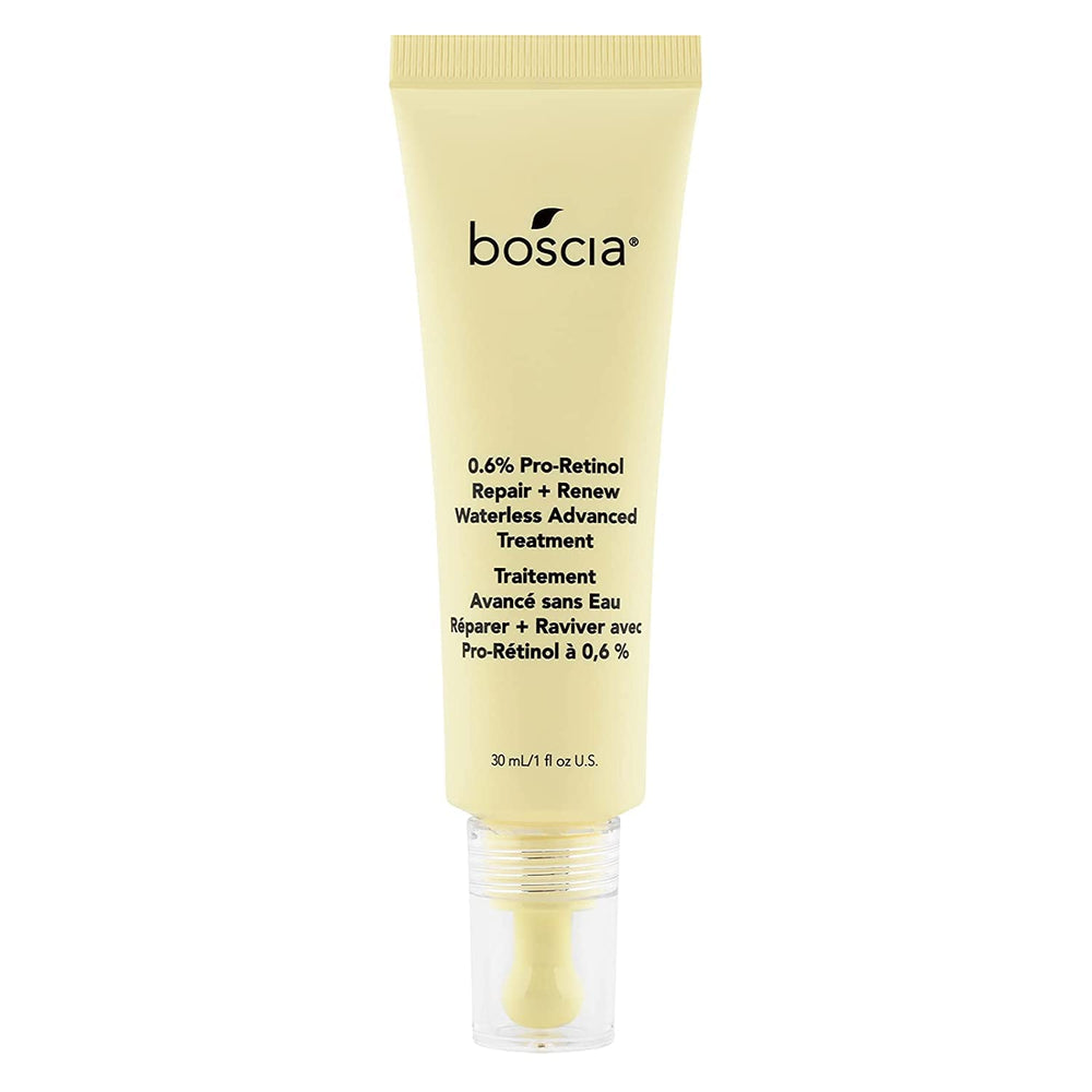 Boscia Pro-Retinol bottle front for a clean, plant-based anti-aging routine.