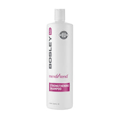 BosleyMD MendXtend shampoo bottle on shelf supports longer, fuller-looking hair.