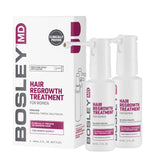 BosleyMD Minoxidil Women spray bottle in hand for easy application.