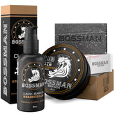 Bossman beard oil 2oz pour boosts shine and softness for a well-groomed beard.