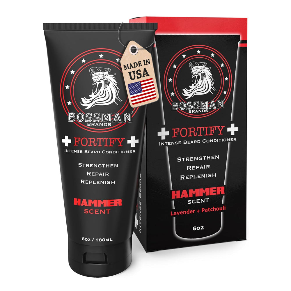 Bossman Fortify beard conditioner jar highlights deep nourishment for a thicker, healthier beard