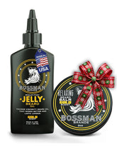 Bossman Jelly Beard Oil bottle pour with gold scent for nourishing pores.