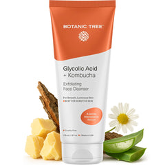 Botanic Tree Kombucha Glycolic Face Wash bottle being poured for gentle exfoliation