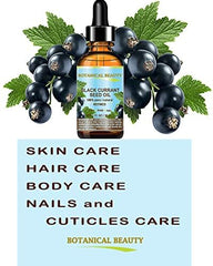 Botanical Beauty Black Currant Seed Oil dropper close-up suggests potency and purity