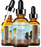 Botanical Beauty CACAY oil bottle showing fast absorption on skin.