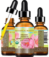 Botanical Beauty Camellia Seed Oil bottle shows quick skin absorption and hydration