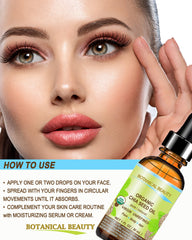 Botanical Beauty Chia Seed Oil on hair and scalp for shine.