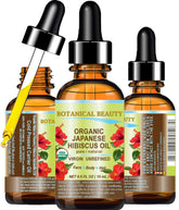 Botanical Beauty Hibiscus Oil bottle, lightweight moisturizer for all skin types.