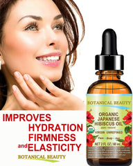 Botanical Beauty Hibiscus Oil on dry skin, helps soften moisture balance.