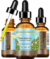 Botanical Beauty Kiwi Seed Oil bottle with dropper for fast-absorbing facial moisturizer